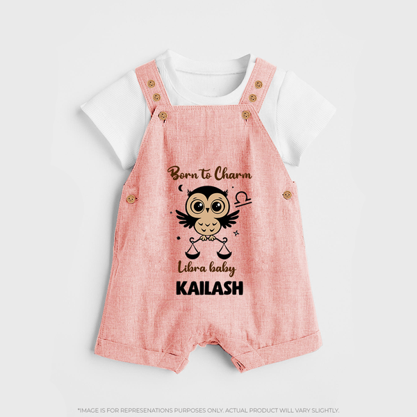 Born To Charm Libra Baby Dungaree Set | Custom Libra Dungaree Set for Your Charming Baby - PEACH - 0 - 5 Months Old (Chest 18")