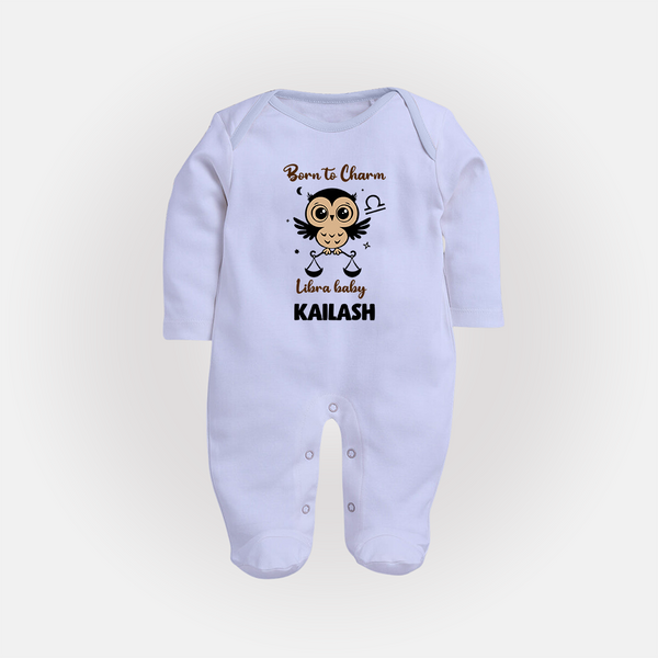Born To Charm Libra Baby Sleepsuit / Full Sleeve Bodysuit | Custom Libra Sleepsuit / Full Sleeve Bodysuit for Your Charming Baby - BABY BLUE - New Born (Chest 7.5")