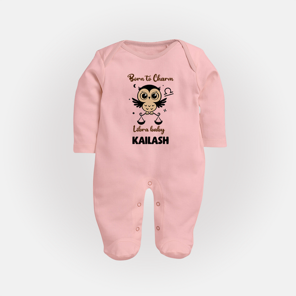Born To Charm Libra Baby Sleepsuit / Full Sleeve Bodysuit | Custom Libra Sleepsuit / Full Sleeve Bodysuit for Your Charming Baby - BABY PINK - New Born (Chest 7.5")