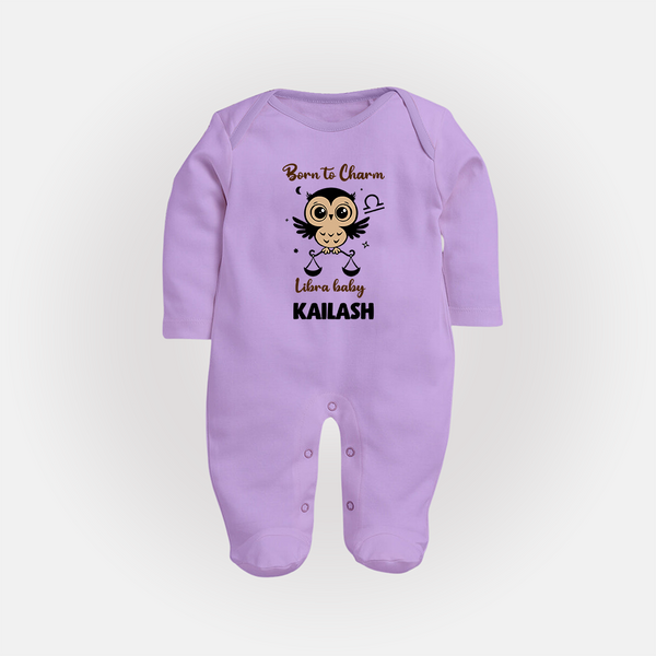 Born To Charm Libra Baby Sleepsuit / Full Sleeve Bodysuit | Custom Libra Sleepsuit / Full Sleeve Bodysuit for Your Charming Baby - LILAC - New Born (Chest 7.5")