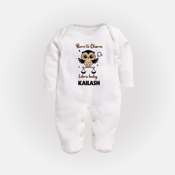 Born To Charm Libra Baby Sleepsuit / Full Sleeve Bodysuit | Custom Libra Sleepsuit / Full Sleeve Bodysuit for Your Charming Baby - WHITE - New Born (Chest 7.5")