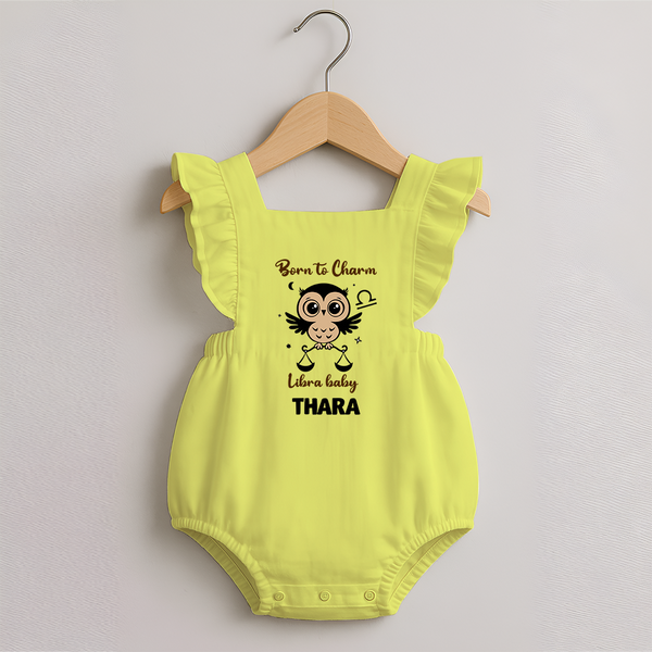 Born To Charm Libra Baby Romper Frock | Custom Libra Romper Frock for Your Charming Baby - PASTEL YELLOW - 0 - 3 Months Old (Chest 19")