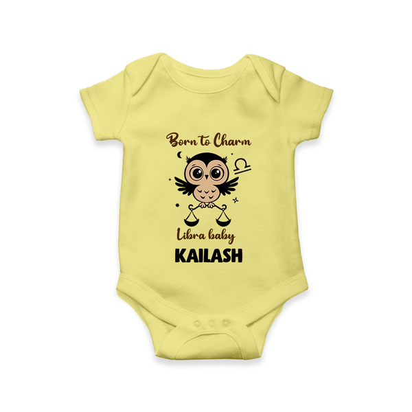 Born To Charm Libra Baby Romper / Onesie | Custom Libra Romper / Onesie for Your Charming Baby - PASTEL YELLOW - New Born (Chest 14")
