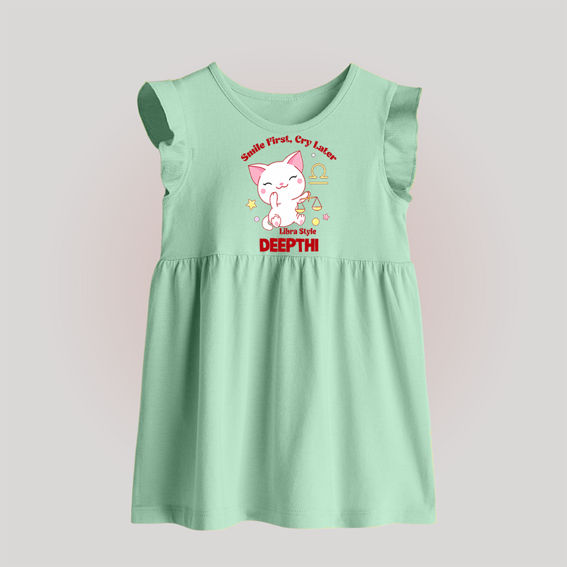 Smile First, Cry Later Libra Style Baby Frock | Personalized Libra Baby Frock for Your Little Smiler - MINT GREEN - 0 - 3 Months Old (Chest 17")