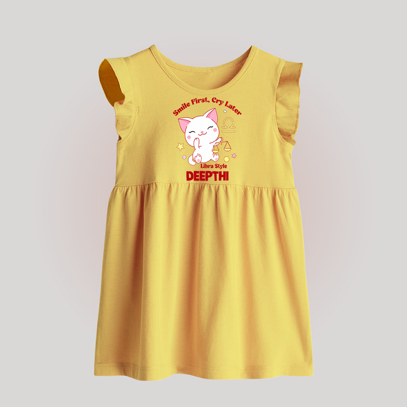 Smile First, Cry Later Libra Style Baby Frock | Personalized Libra Baby Frock for Your Little Smiler - PASTEL YELLOW - 0 - 3 Months Old (Chest 17")