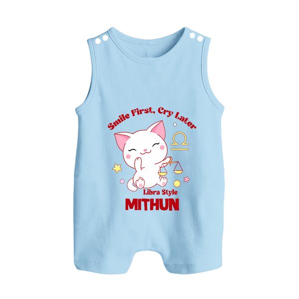 Smile First, Cry Later Libra Style Romper Suit / Sleeveless Romper | Personalized Libra Romper Suit / Sleeveless Romper for Your Little Smiler - BABY BLUE - 0 - 5 Months Old (Chest 18")