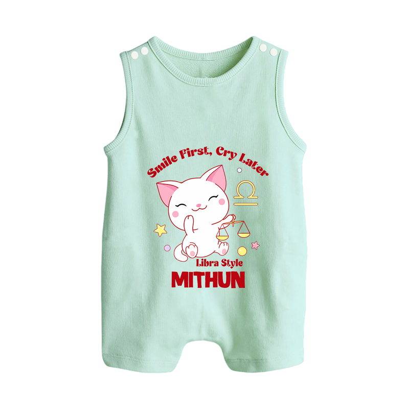 Smile First, Cry Later Libra Style Romper Suit / Sleeveless Romper | Personalized Libra Romper Suit / Sleeveless Romper for Your Little Smiler - MINT GREEN - 0 - 5 Months Old (Chest 18")