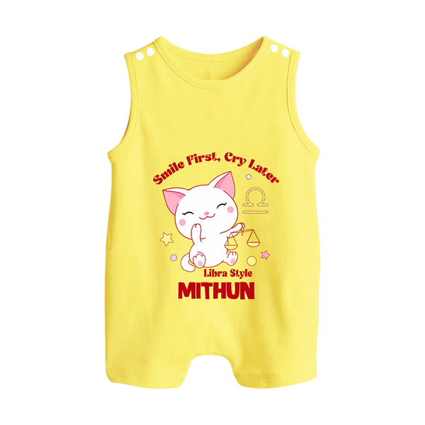 Smile First, Cry Later Libra Style Romper Suit / Sleeveless Romper | Personalized Libra Romper Suit / Sleeveless Romper for Your Little Smiler - PASTEL YELLOW - 0 - 5 Months Old (Chest 18")