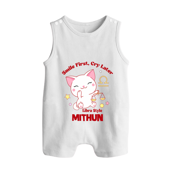 Smile First, Cry Later Libra Style Romper Suit / Sleeveless Romper | Personalized Libra Romper Suit / Sleeveless Romper for Your Little Smiler - WHITE - 0 - 5 Months Old (Chest 18")