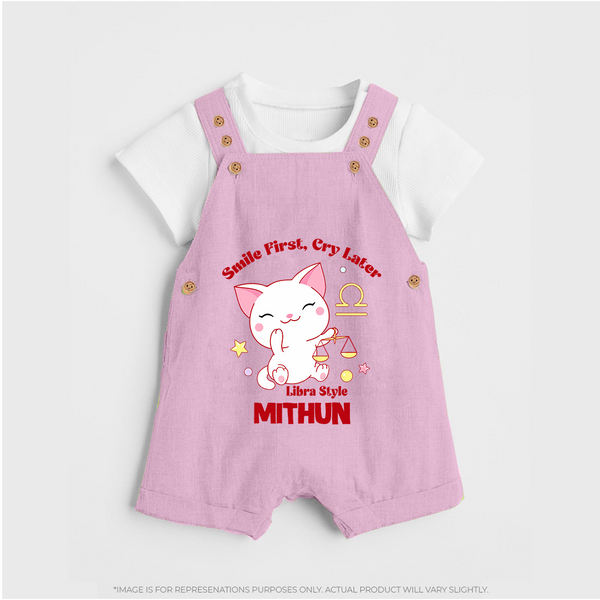 Smile First, Cry Later Libra Style Dungaree Set | Personalized Libra Dungaree Set for Your Little Smiler - BABY PINK - 0 - 5 Months Old (Chest 18")