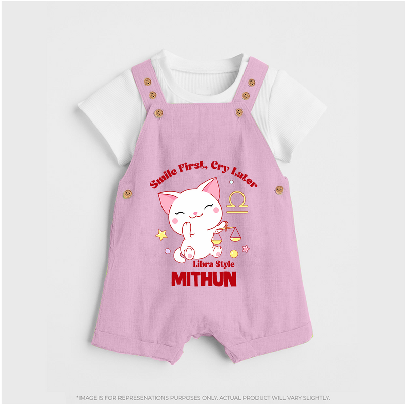 Smile First, Cry Later Libra Style Dungaree Set | Personalized Libra Dungaree Set for Your Little Smiler - BABY PINK - 0 - 5 Months Old (Chest 18")