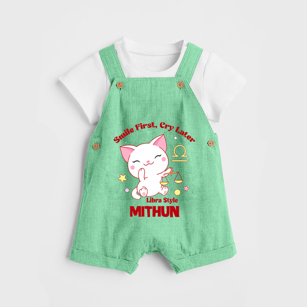 Smile First, Cry Later Libra Style Dungaree Set | Personalized Libra Dungaree Set for Your Little Smiler - GREEN - 0 - 5 Months Old (Chest 18")