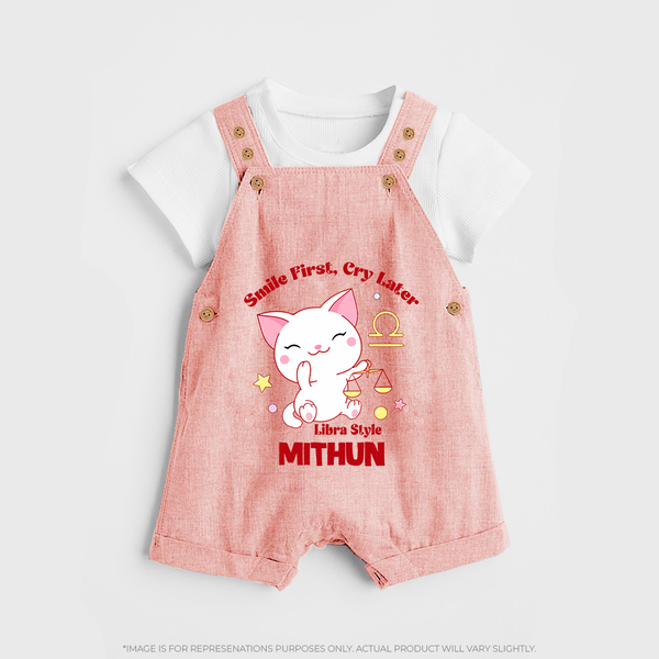 Smile First, Cry Later Libra Style Dungaree Set | Personalized Libra Dungaree Set for Your Little Smiler - PEACH - 0 - 5 Months Old (Chest 18")