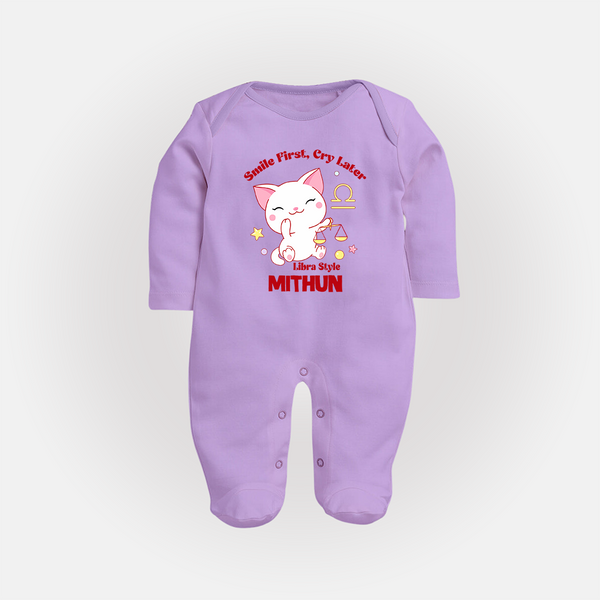 Smile First, Cry Later Libra Style Sleepsuit / Full Sleeve Bodysuit | Personalized Libra Sleepsuit / Full Sleeve Bodysuit for Your Little Smiler - LILAC - New Born (Chest 7.5")