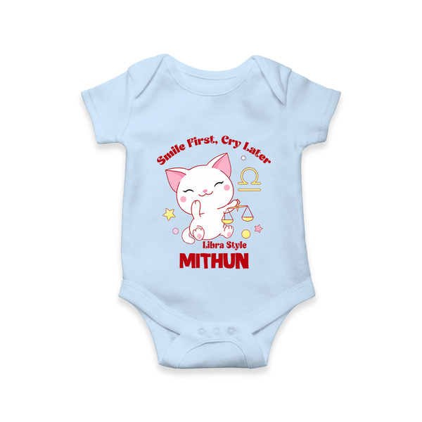 Smile First, Cry Later Libra Style Romper / Onesie | Personalized Libra Romper / Onesie for Your Little Smiler - BABY BLUE - New Born (Chest 14")