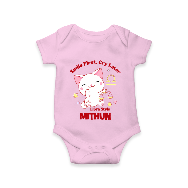 Smile First, Cry Later Libra Style Romper / Onesie | Personalized Libra Romper / Onesie for Your Little Smiler - BABY PINK - New Born (Chest 14")