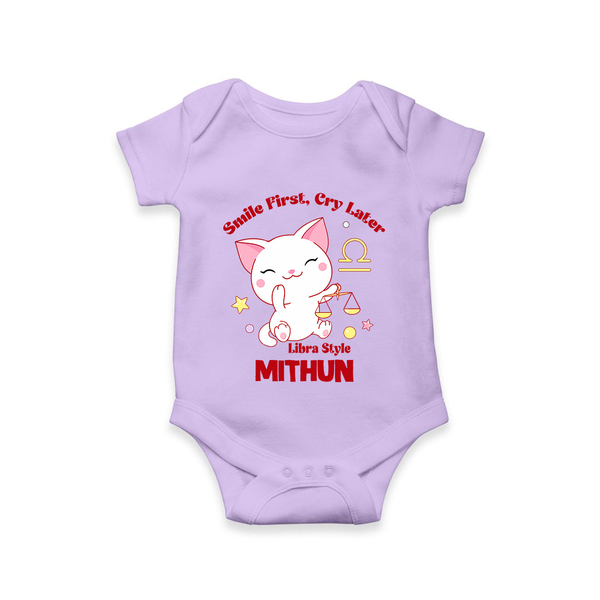 Smile First, Cry Later Libra Style Romper / Onesie | Personalized Libra Romper / Onesie for Your Little Smiler - LILAC - New Born (Chest 14")