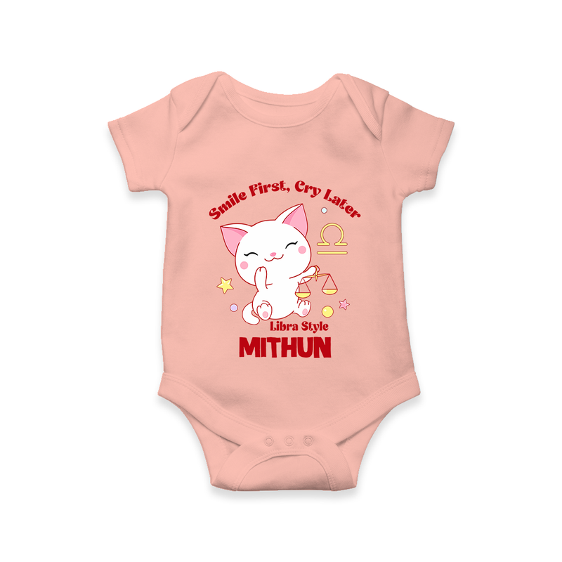 Smile First, Cry Later Libra Style Romper / Onesie | Personalized Libra Romper / Onesie for Your Little Smiler - PEACH - New Born (Chest 14")