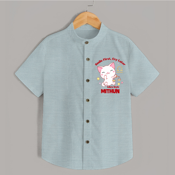 Smile First, Cry Later Libra Style Shirt | Personalized Libra Shirt for Your Little Smiler - ARCTIC BLUE - 0 - 6 Months Old (Chest 23")