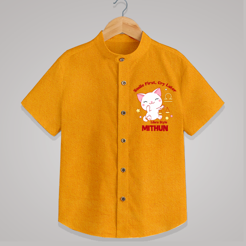 Smile First, Cry Later Libra Style Shirt | Personalized Libra Shirt for Your Little Smiler - CHROME YELLOW - 0 - 6 Months Old (Chest 23")