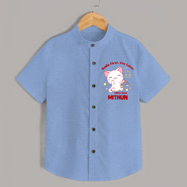 Smile First, Cry Later Libra Style Shirt | Personalized Libra Shirt for Your Little Smiler - SKY BLUE - 0 - 6 Months Old (Chest 23")