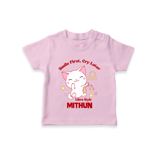 Smile First, Cry Later Libra Style T-Shirt | Personalized Libra T-Shirt for Your Little Smiler - BABY PINK - 0-5 Months Old (Chest 17")
