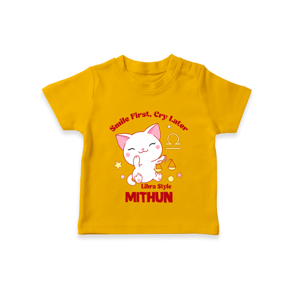 Smile First, Cry Later Libra Style T-Shirt | Personalized Libra T-Shirt for Your Little Smiler - CHROME YELLOW - 0-5 Months Old (Chest 17")