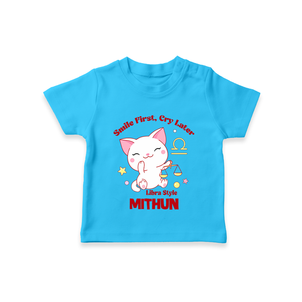 Smile First, Cry Later Libra Style T-Shirt | Personalized Libra T-Shirt for Your Little Smiler - SKY BLUE - 0-5 Months Old (Chest 17")