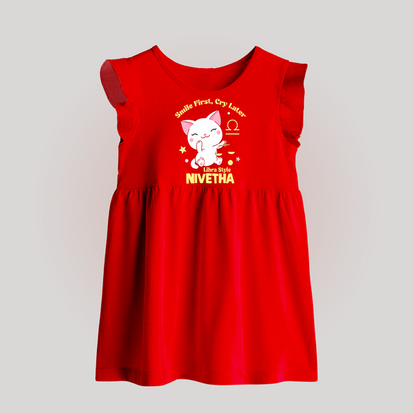 Smile First, Cry Later Libra Style Baby Frock | Personalized Libra Baby Frock for Your Little Smiler - RED - 0 - 3 Months Old (Chest 17")