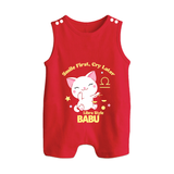 Smile First, Cry Later Libra Style Romper Suit / Sleeveless Romper | Personalized Libra Romper Suit / Sleeveless Romper for Your Little Smiler - RED - 0 - 5 Months Old (Chest 18")
