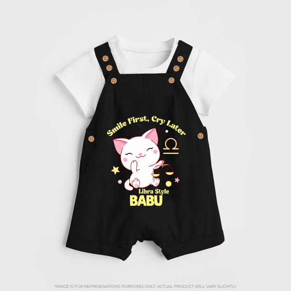Smile First, Cry Later Libra Style Dungaree Set | Personalized Libra Dungaree Set for Your Little Smiler - BLACK - 0 - 5 Months Old (Chest 18")