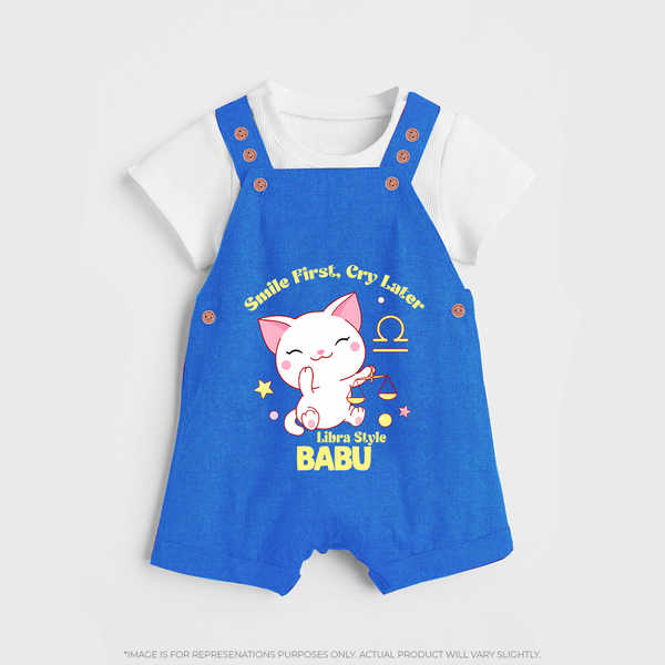 Smile First, Cry Later Libra Style Dungaree Set | Personalized Libra Dungaree Set for Your Little Smiler - COBALT BLUE - 0 - 5 Months Old (Chest 18")