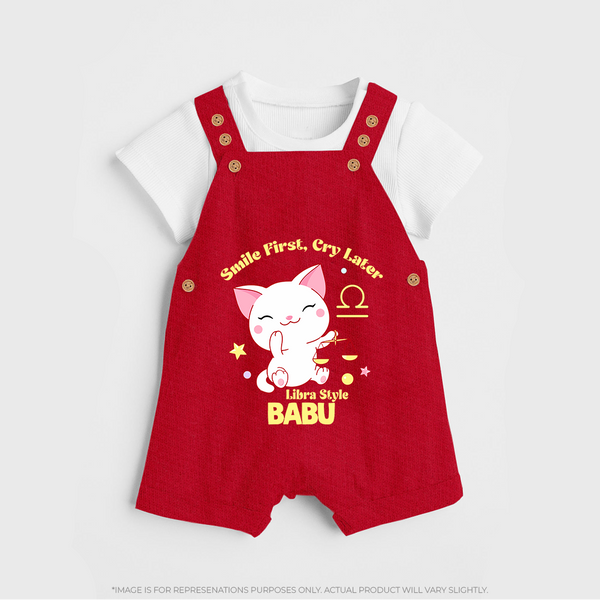 Smile First, Cry Later Libra Style Dungaree Set | Personalized Libra Dungaree Set for Your Little Smiler - RED - 0 - 5 Months Old (Chest 18")