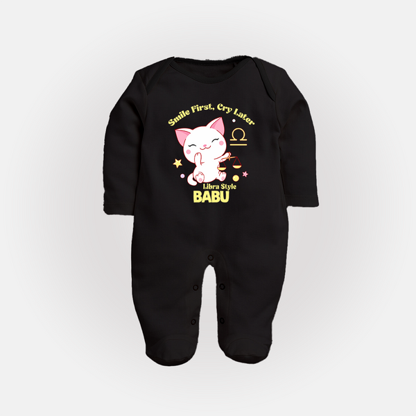 Smile First, Cry Later Libra Style Sleepsuit / Full Sleeve Bodysuit | Personalized Libra Sleepsuit / Full Sleeve Bodysuit for Your Little Smiler - BLACK - New Born (Chest 7.5")