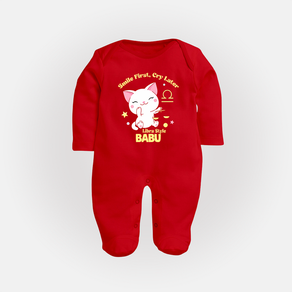 Smile First, Cry Later Libra Style Sleepsuit / Full Sleeve Bodysuit | Personalized Libra Sleepsuit / Full Sleeve Bodysuit for Your Little Smiler - RED - New Born (Chest 7.5")