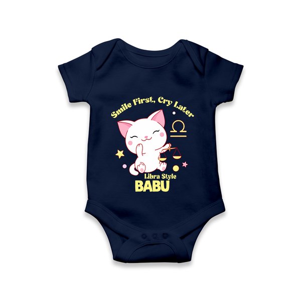 Smile First, Cry Later Libra Style Romper / Onesie | Personalized Libra Romper / Onesie for Your Little Smiler - NAVY BLUE - New Born (Chest 14")