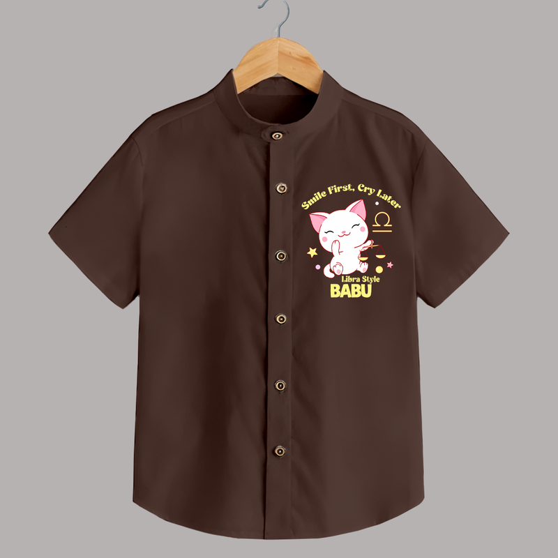 Smile First, Cry Later Libra Style Shirt | Personalized Libra Shirt for Your Little Smiler - CHOCOLATE BROWN - 0 - 6 Months Old (Chest 23")