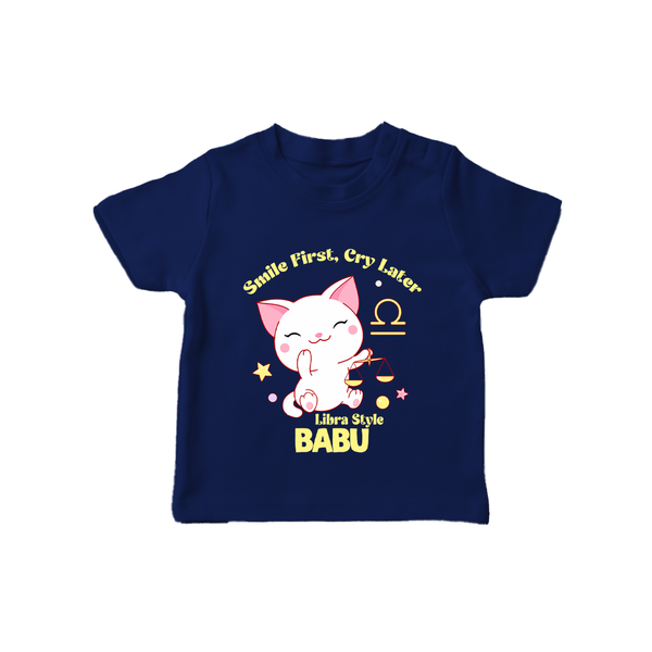 Smile First, Cry Later Libra Style T-Shirt | Personalized Libra T-Shirt for Your Little Smiler - NAVY BLUE - 0-5 Months Old (Chest 17")