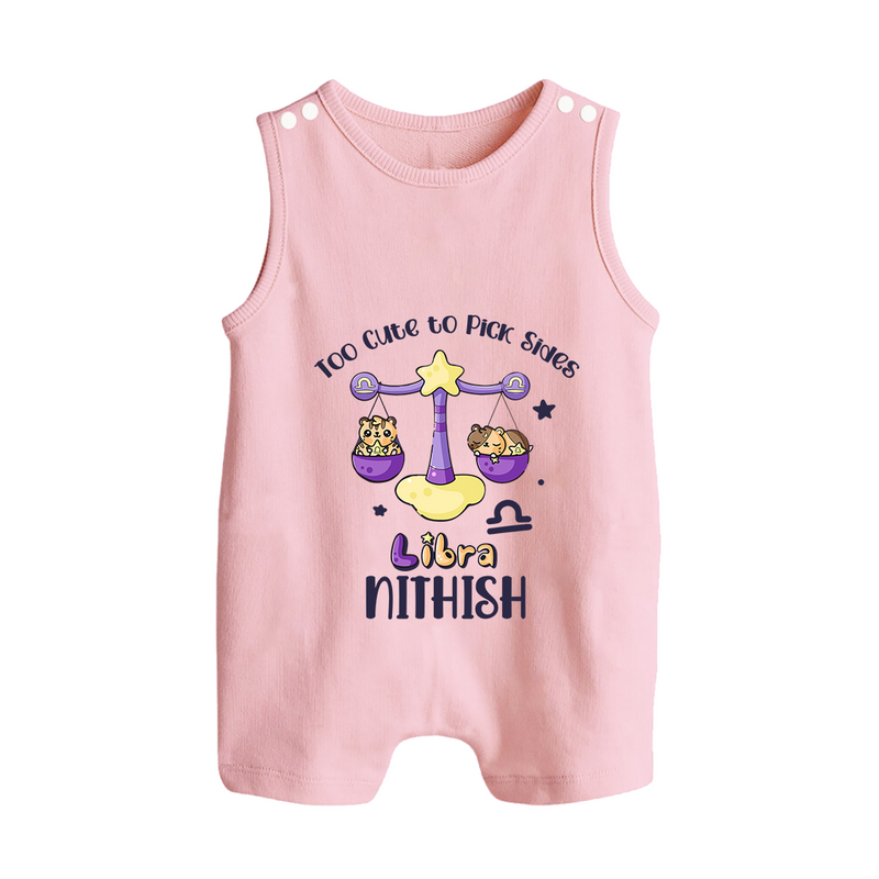 Too Cute To Pick Sides Libra Romper Suit / Sleeveless Romper | Custom Libra Romper Suit / Sleeveless Romper for Your Adorable Baby - BABY PINK - 0 - 5 Months Old (Chest 18")