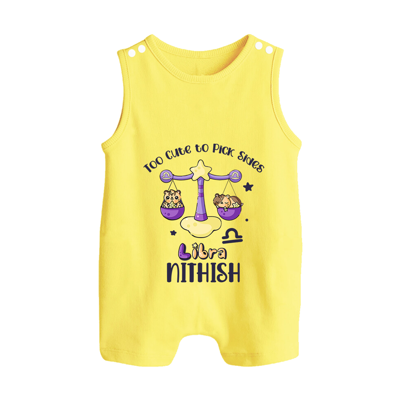 Too Cute To Pick Sides Libra Romper Suit / Sleeveless Romper | Custom Libra Romper Suit / Sleeveless Romper for Your Adorable Baby - PASTEL YELLOW - 0 - 5 Months Old (Chest 18")