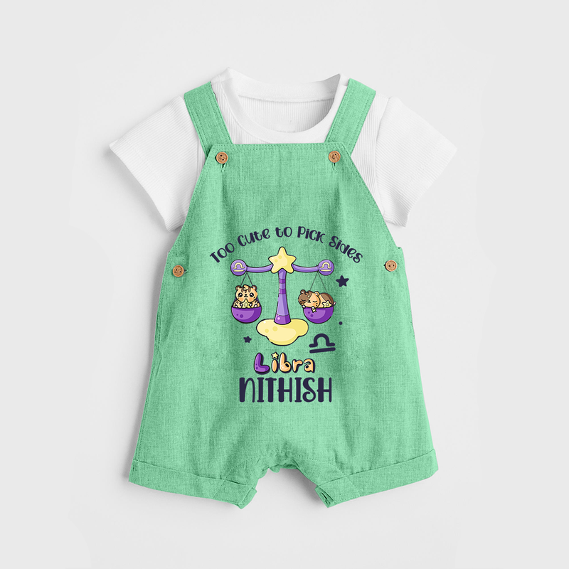 Too Cute To Pick Sides Libra Dungaree Set | Custom Libra Dungaree Set for Your Adorable Baby - GREEN - 0 - 5 Months Old (Chest 18")