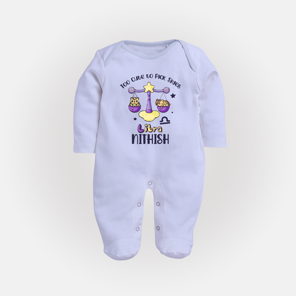 Too Cute To Pick Sides Libra Sleepsuit / Full Sleeve Bodysuit | Custom Libra Sleepsuit / Full Sleeve Bodysuit for Your Adorable Baby - BABY BLUE - New Born (Chest 7.5")