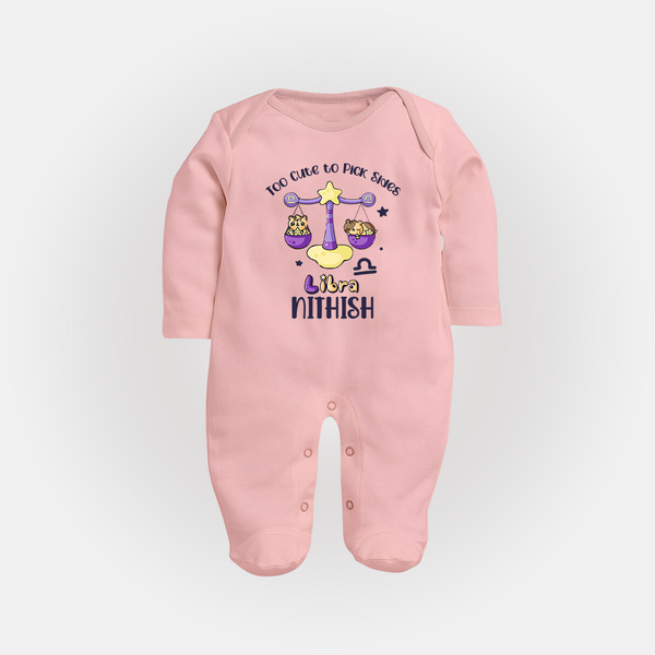 Too Cute To Pick Sides Libra Sleepsuit / Full Sleeve Bodysuit | Custom Libra Sleepsuit / Full Sleeve Bodysuit for Your Adorable Baby - BABY PINK - New Born (Chest 7.5")