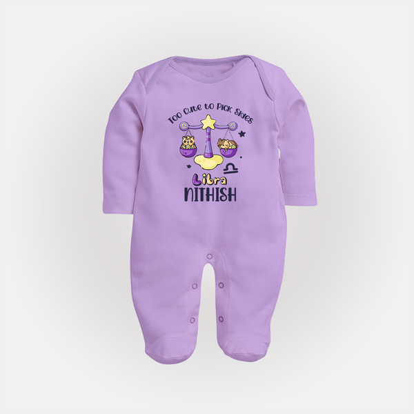Too Cute To Pick Sides Libra Sleepsuit / Full Sleeve Bodysuit | Custom Libra Sleepsuit / Full Sleeve Bodysuit for Your Adorable Baby - LILAC - New Born (Chest 7.5")