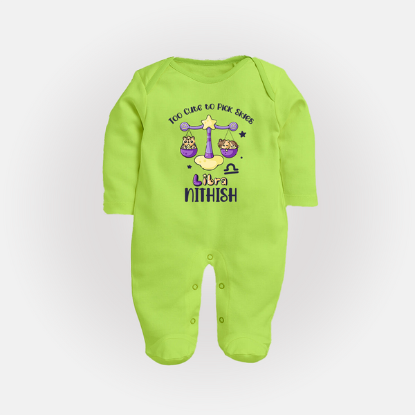 Too Cute To Pick Sides Libra Sleepsuit / Full Sleeve Bodysuit | Custom Libra Sleepsuit / Full Sleeve Bodysuit for Your Adorable Baby - LIME GREEN - New Born (Chest 7.5")