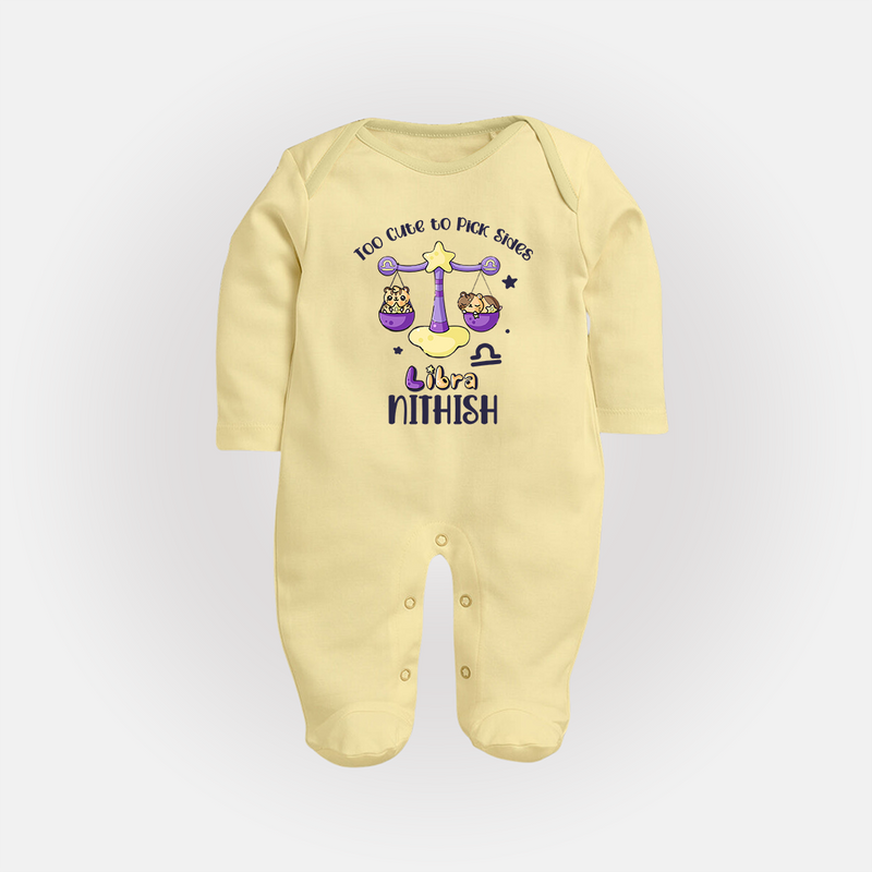 Too Cute To Pick Sides Libra Sleepsuit / Full Sleeve Bodysuit | Custom Libra Sleepsuit / Full Sleeve Bodysuit for Your Adorable Baby - PASTEL YELLOW - New Born (Chest 7.5")