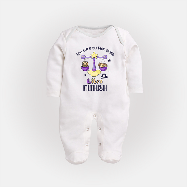 Too Cute To Pick Sides Libra Sleepsuit / Full Sleeve Bodysuit | Custom Libra Sleepsuit / Full Sleeve Bodysuit for Your Adorable Baby - WHITE - New Born (Chest 7.5")