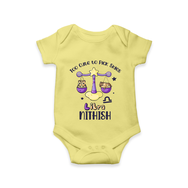 Too Cute To Pick Sides Libra Romper / Onesie | Custom Libra Romper / Onesie for Your Adorable Baby - PASTEL YELLOW - New Born (Chest 14")