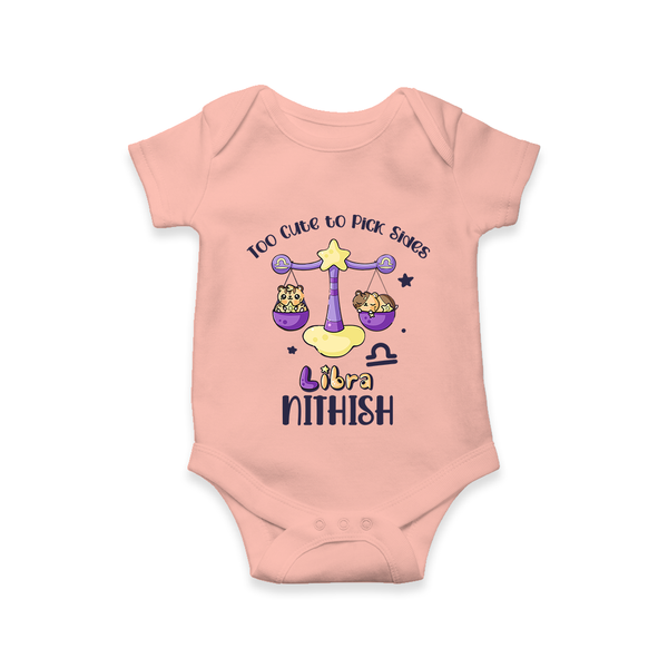 Too Cute To Pick Sides Libra Romper / Onesie | Custom Libra Romper / Onesie for Your Adorable Baby - PEACH - New Born (Chest 14")