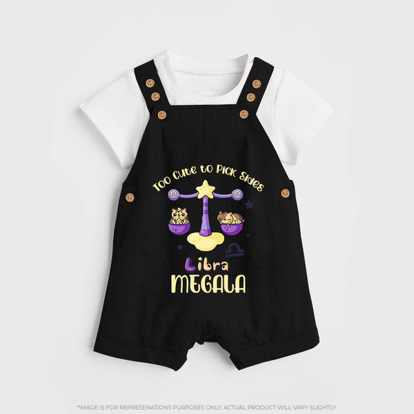 Too Cute To Pick Sides Libra Dungaree Set | Custom Libra Dungaree Set for Your Adorable Baby - BLACK - 0 - 5 Months Old (Chest 18")